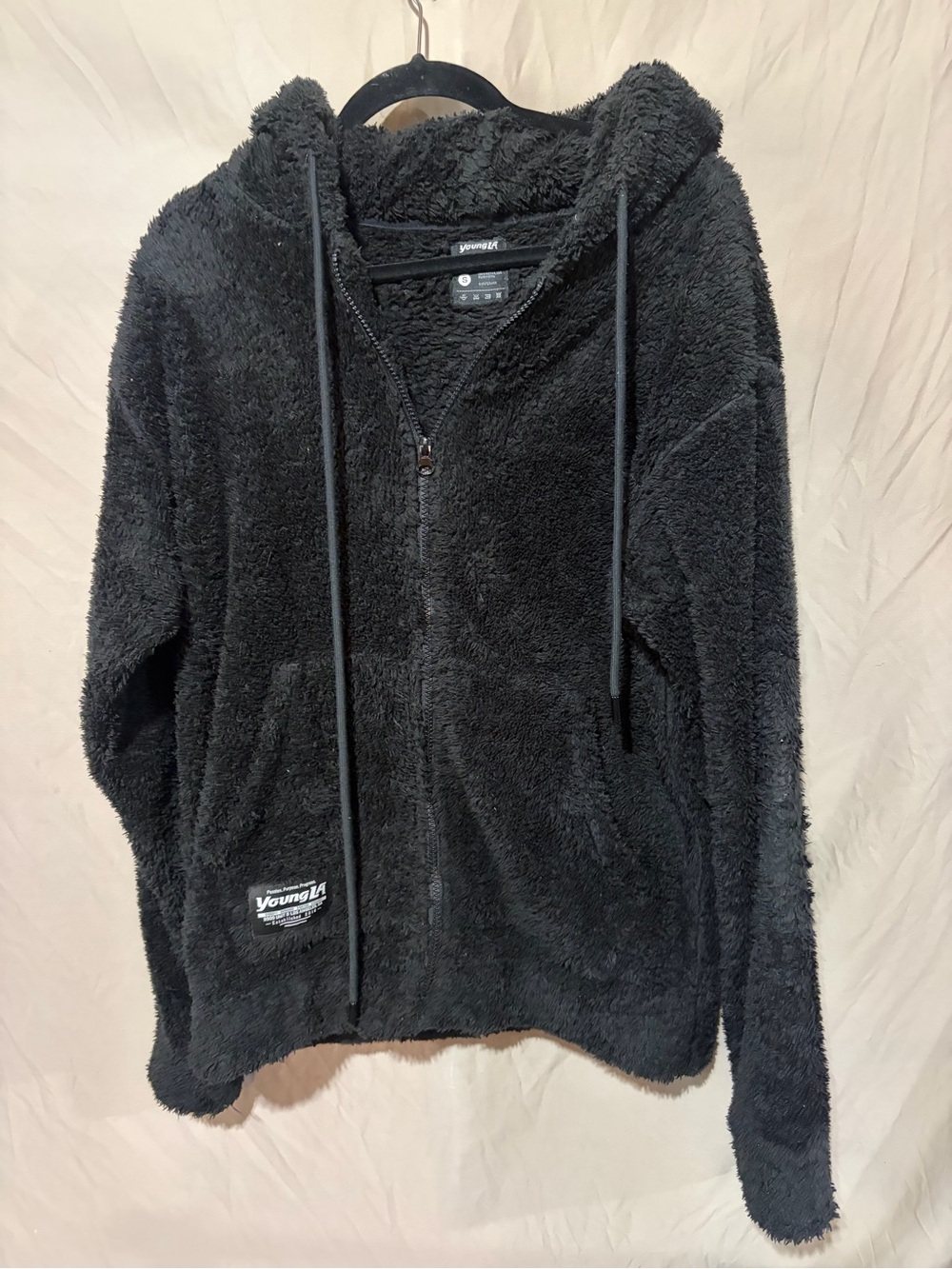 YoungLA black fleece Sherpa teddy bomber hooded jacket